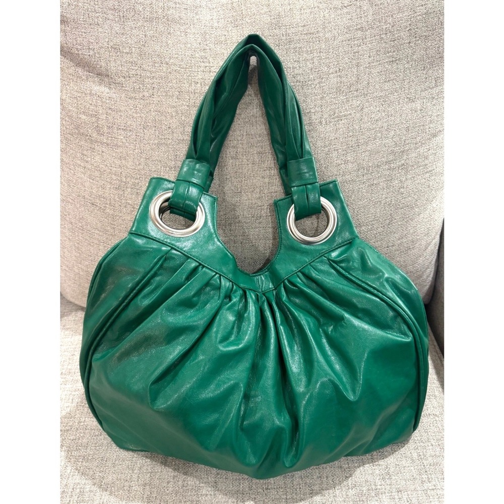 VTG Mirror Mirror Emerald Green PVC Grommet Slouchy Hobo Bag